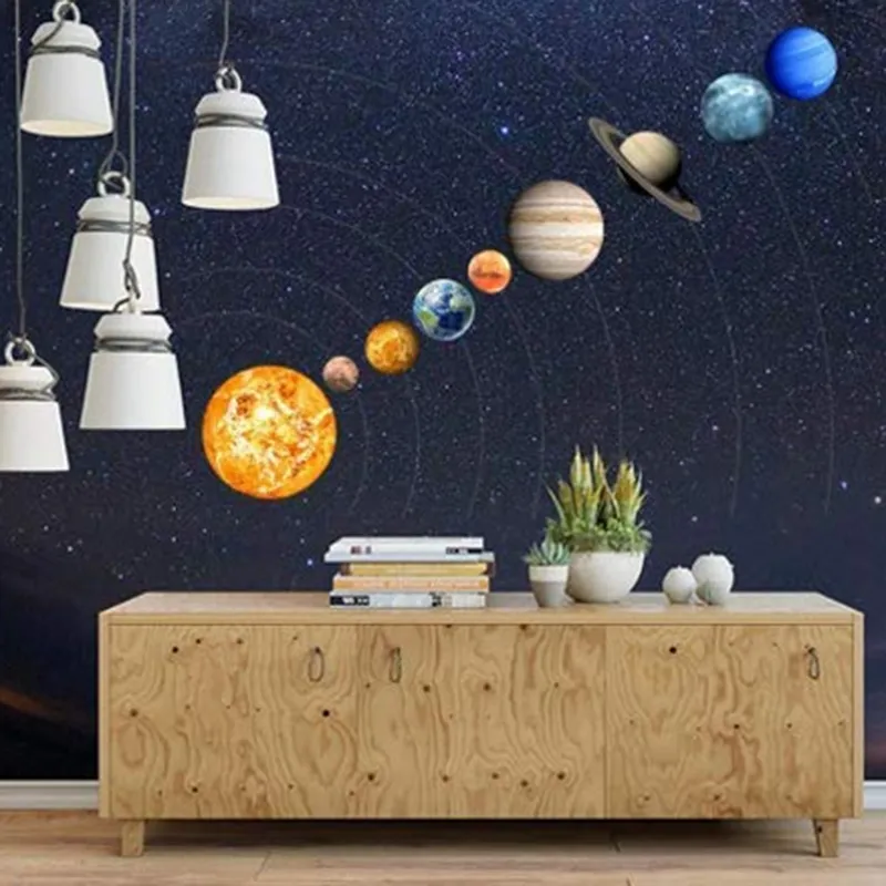 9 stks9 Planeet Zonnestelsel Fluorescerende Muur Stok de Universe Planeet Galaxy Kinderkamer Slaapkamer Lichtgevende Muurstickers 220613