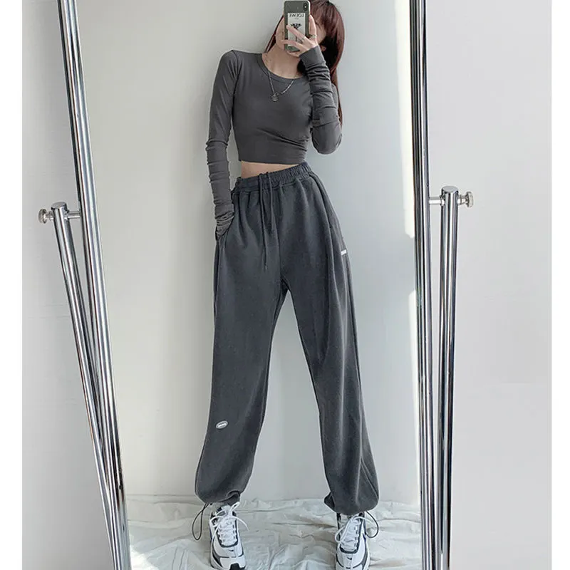 Frauen Hosen Jogging Jogginghose Baggy Sport Hosen Grau Jogger Hohe Taille Sweat Casual Hosen Für Weibliche Plus Größe 220325