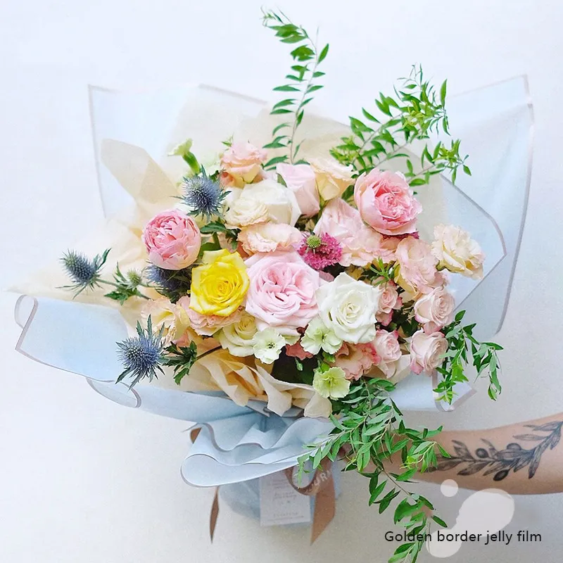 20 pz lotto bordo dorato rosa carta da regalo floreale stile coreano semitrasparente confezione regalo fiorista bouquet di fiori 220610279p