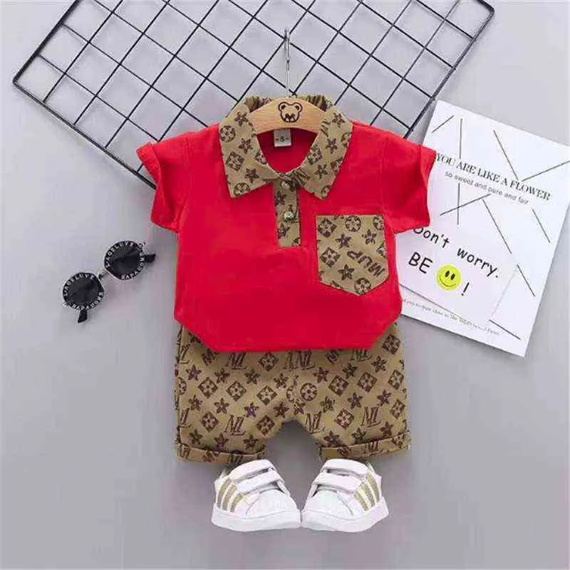 Short Sleeve Shirts Shorts Summer Children Wedding Outfits For Baby Boys Clothes Toddler Tracksuits 3M-4T Kids Jogging Set G220425