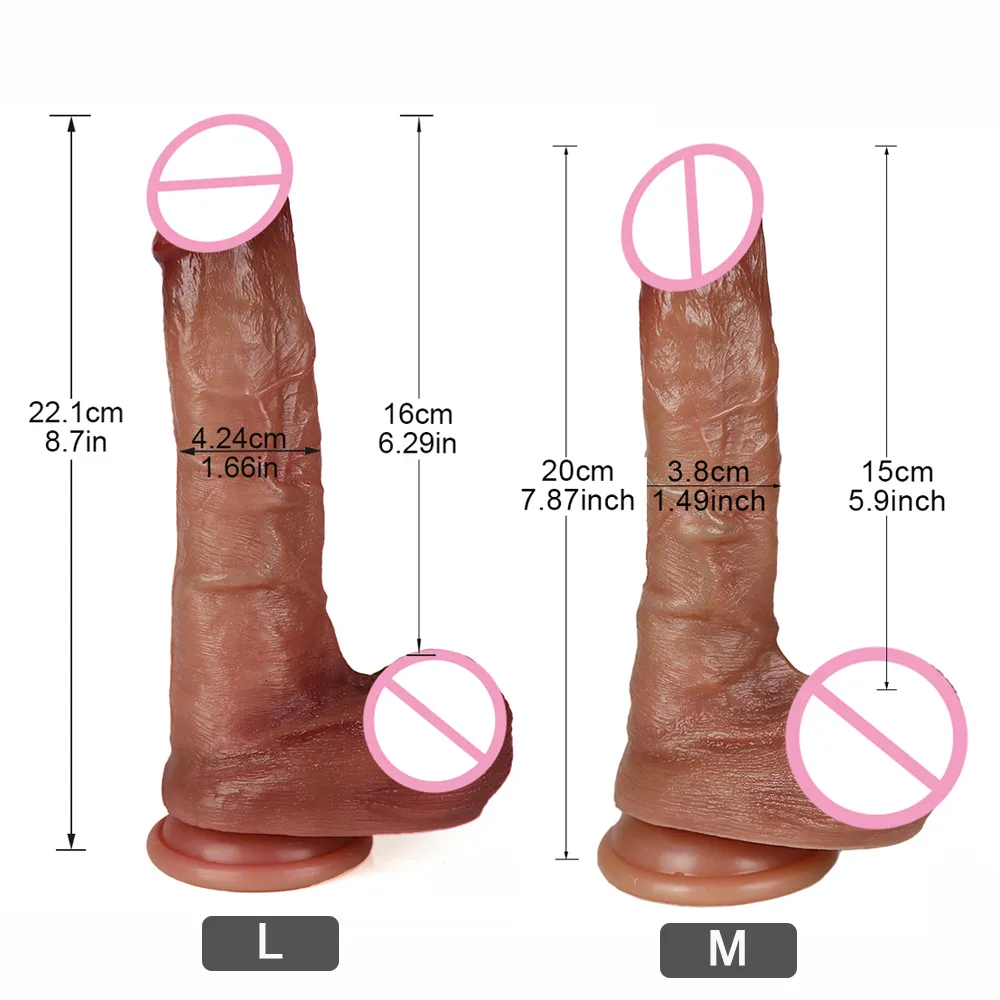 7/8 tum hudkänsla realistisk dildo mjuk flexibelt dubbelskikt silikon enorm penis sugkopp sexiga leksaker för kvinnlig onani