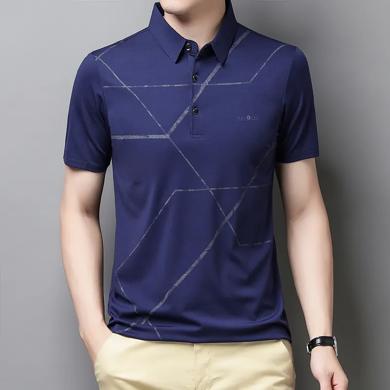 Polo d'été à manches courtes pour hommes, T-shirt à revers, décontracté, professionnel, imprimé géométrique, robe 220504