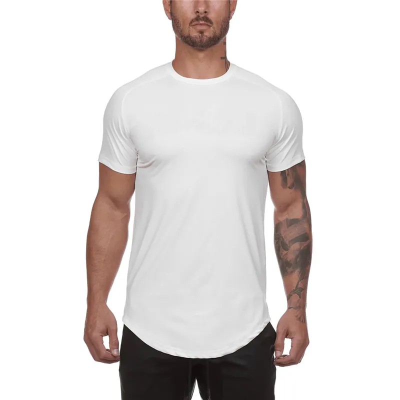 Mesh T-shirt Ubranie ciasne siłownię męskie letnia marka TEE TEES HOMME Solid Szybkie suche kulturystyka Tshirt 220507