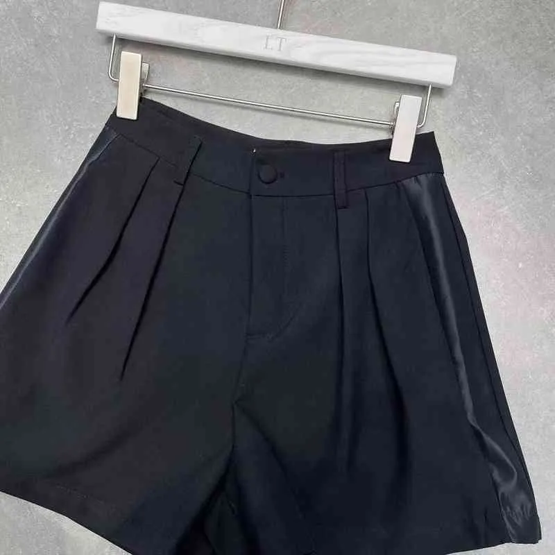 spring and summer new pleated High Waist Shorts women's cotton blended twill temperament versatile button wide leg pants