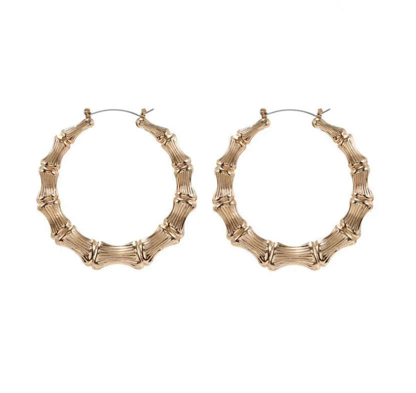 Trendy Big Hip Hop Punk Bamboo Hoop Earrings 18K Real Gold Plated Fashion Elegant Larger Size Women Earrings Fashion Costume Jewel209C