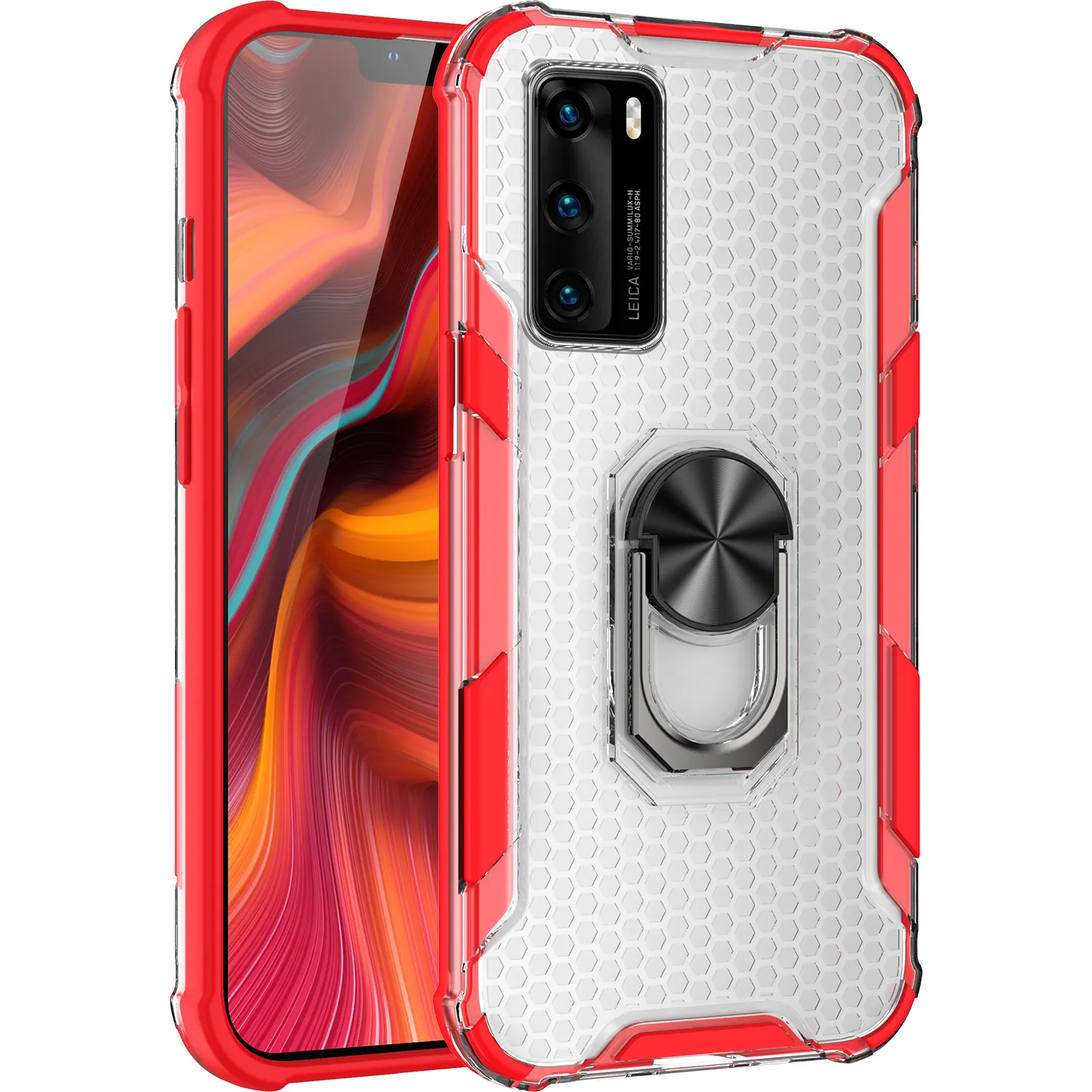 Magnetic Metal Ring Stand Honeycomb Shockproof Cases For Huawei P40 P30 Pro Nova 7i 7 6 SE P40 Lite 5G Clear Acrylic Back Cover
