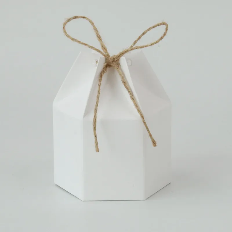 Boîte-cadeau Hexagon Candy Kraft Boîte de mariage blanc Boîtes à tarte Boîte de fête Eco Cardboard Baby Shower Bapt Imco