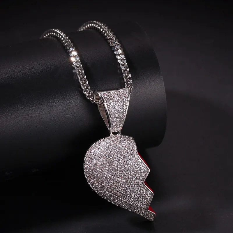 Collier pendentif cœur brisé glacé pour hommes et femmes, mode Hip Hop, bijoux amoureux, e, 2637