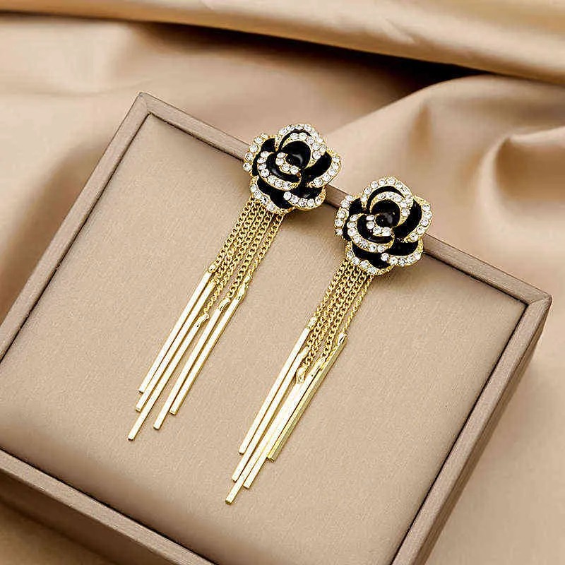 2021 Moda Tassel Camellia Kobieta Kolczyk Kwiat Kolczyk Akcesoria Luksusowe Kolczyki Biżuteria AA220318