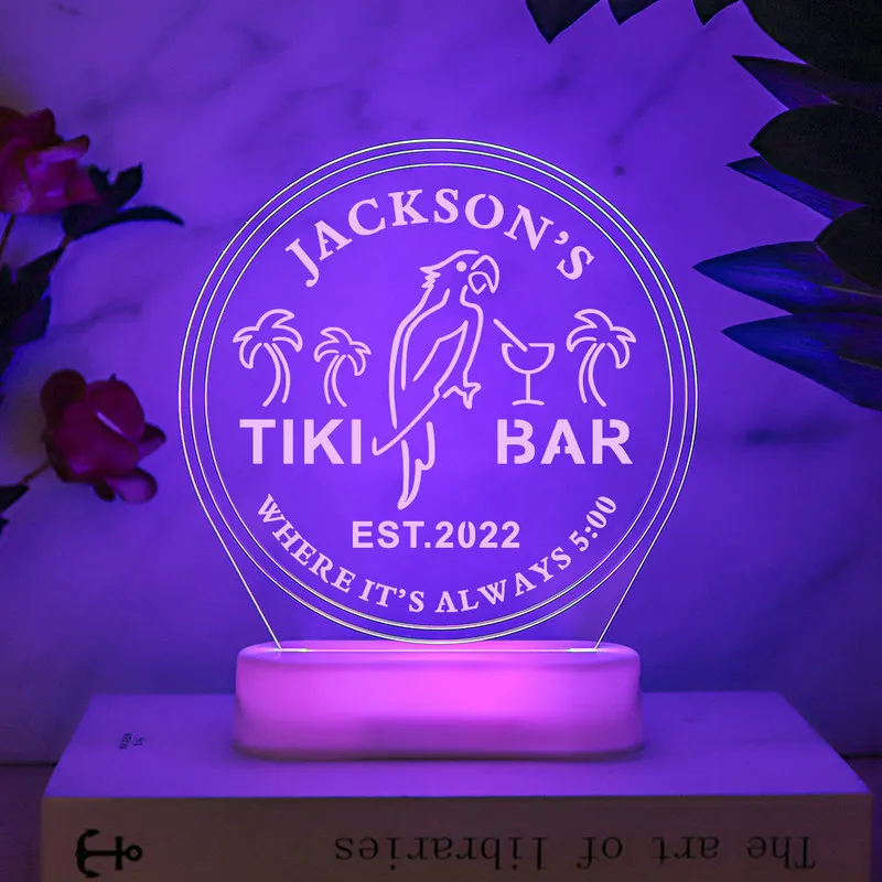 Personalized Acrylic LED Lamp With Remote Control Custom Name Tiki Bar Neon Sign for Backyard Patio Beach Pool Night Light 220623
