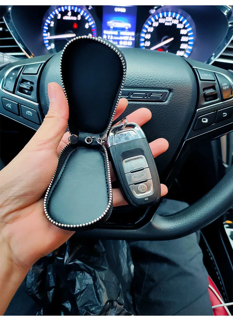 Neue universelle Lederschlüsselhülle für Autoschlüsselorganisator Männer Frauen Schlüsselbund Taille Reißverschluss Schlüssel Brieftasche Männer Bag Car Accessoires