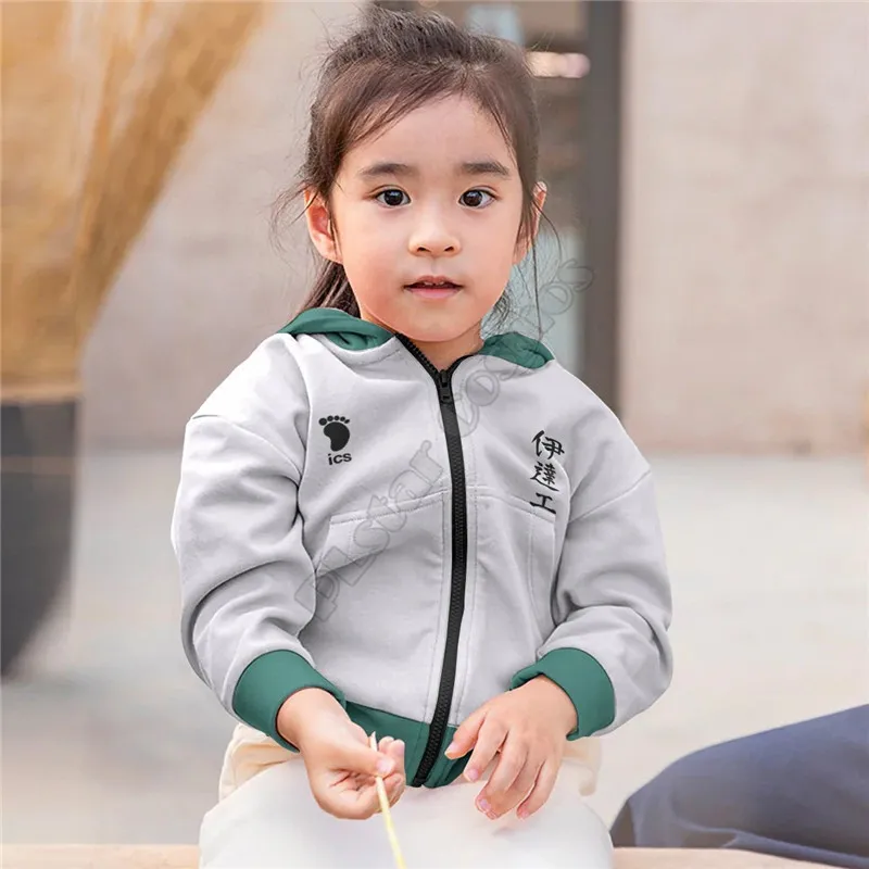 Custom noem maar Haikyuu Inarizaki Ibero Kids unisex Zip Hoodies 3D geprinte pullover cosplay kostuumjongen voor meisje 220704