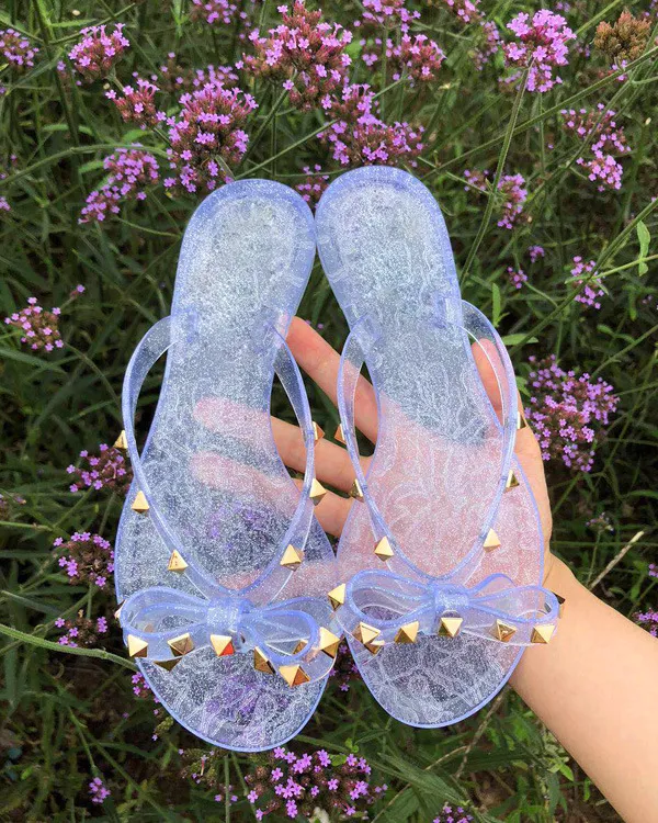 Hot 2022 Fashion Woman Flip Flops Summer Shoes Cool Beach Rivets Big Flat Sandals Brand Jelly Shoesals Girls 36-41
