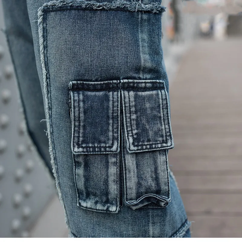 Plus Size 6XL Jeans Męskie Spodnie Cargo Elastyczne Talia Luźne Baggy Joggers Dżnowy Spodnie Streetwear Męskie Odzież Nowa Moda