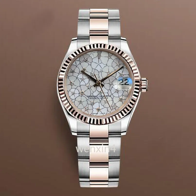 2022 nouveau style femme diamant montre fleurs bleues montres or 31mm montre de luxe 2813 automatique acier natation montres-bracelets étanches