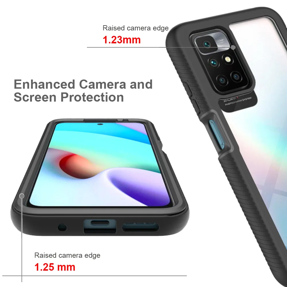 Hybrid Stroke Hard Plastic Armor Soft TPU Cadre TPU Cas antichoc pour Xiaomi Redmi 10 6,5 pouces Couverture arrière transparente en acrylique transparente