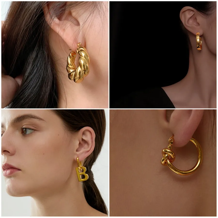 Designer Jewelry Titanium Steel Ear Huggie 18K gold plated shiny non-fading earring hoop Women's Anti allergy Earrings punk e213W