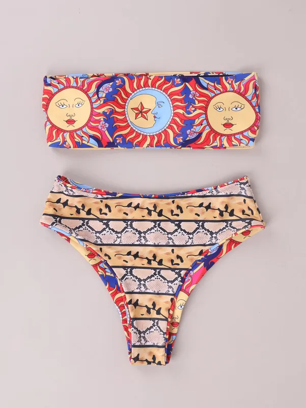 Damesmode Casual stropdas bikini sexy open rug print split badpak vrouwelijke badmode vrouwen mini string bikini 220622