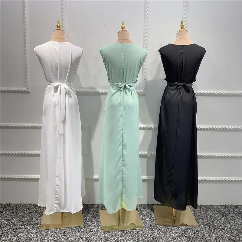 Moda Silky Islámico Dentro de Abayas Robes Diseño Fiscal Modestia Francesa Vestido Islámico con Cinturón WY56