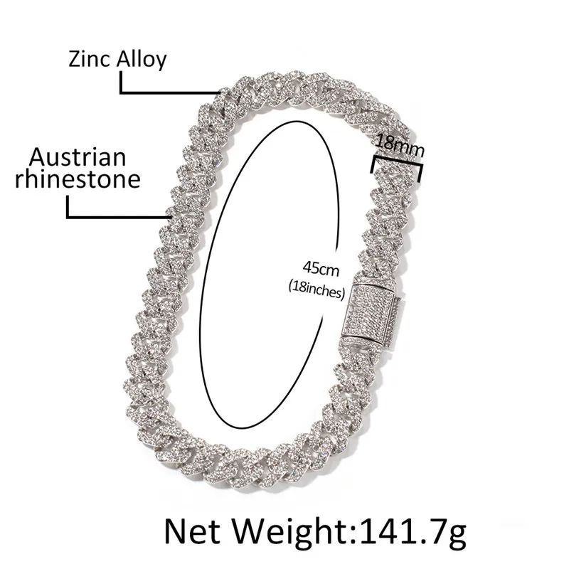 18 mm kubański link łańcuch męski Designer Designer Jewelry Złota łańcuch dla Man Party Hip Hop Diamond lodowane łańcuchy aaa austriackie rhinest2979