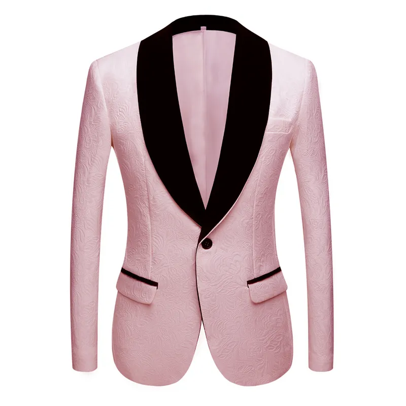 Fashion Red Pink Black White Blue Men's Mönstrad kostym Slim Fit Groomsmen Tuxedos Blazers For Wedding Shawl Collar Suit Jacket 220514