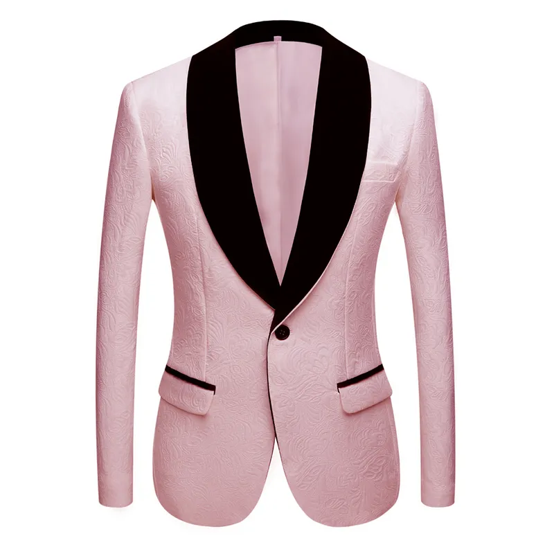 Mode rouge rose noir blanc bleu costume à motifs pour hommes Slim Fit garçons d'honneur Tuxedos Blazers pour mariage col châle costume veste 220514