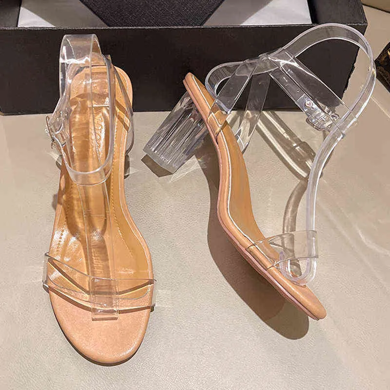 Sandals Sexy Transparent Pvc Women 2022 Summer Open Toe Thick Heels Clear Ankle Strap Party Shoes Woman 220419