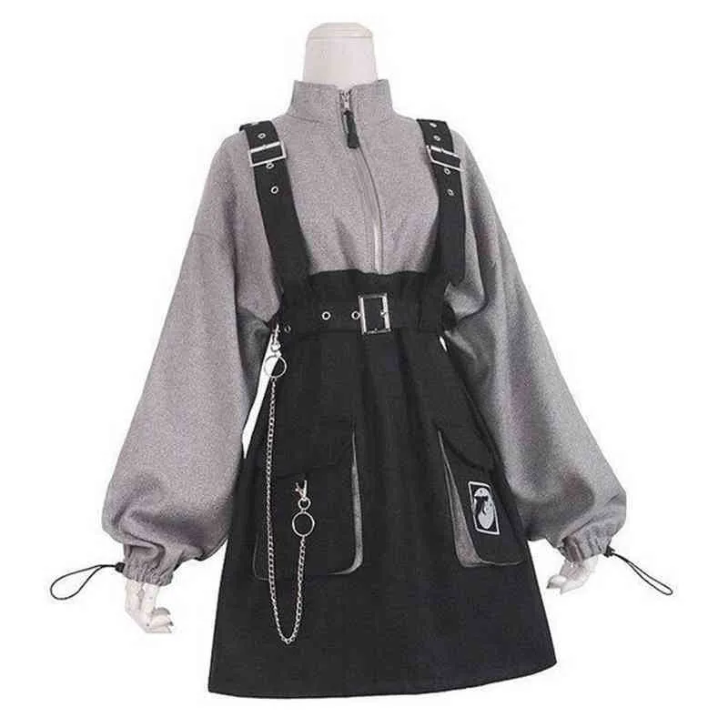 2020 retro vintage vrouwen gotische meisjes punk mini jurk hoge taille lange mouw hoed kraag sexy gry black lolita plus size jurken g1214