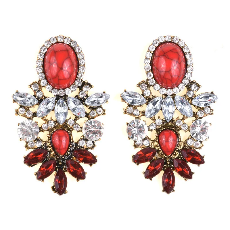 Retro court trend alloy earrings bohemian style cracked gemstone earrings female CX220402