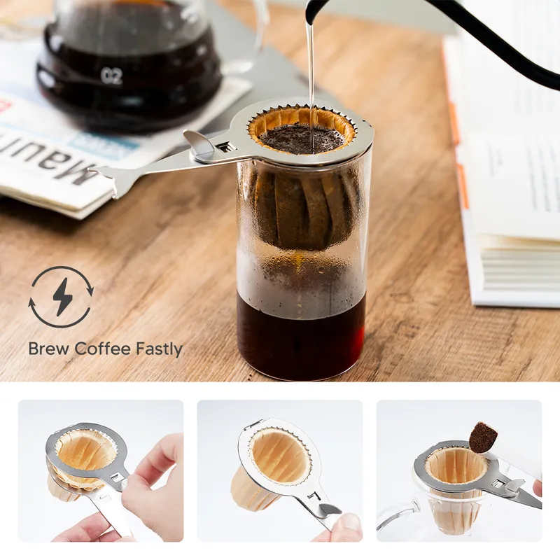 Stainless Steel Portable Coffee Filter Holder Reusable s Dripper Baskets Disposable Papers 220509