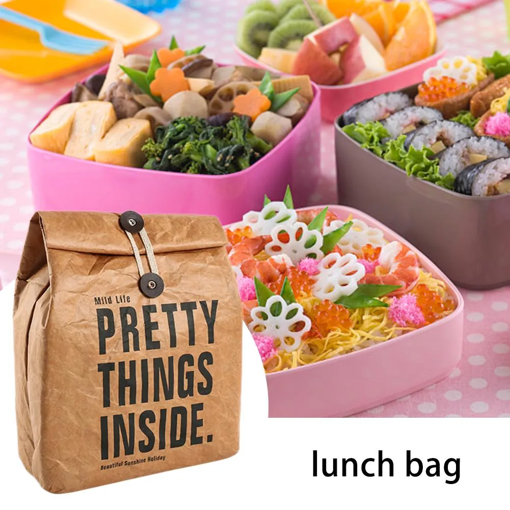 Kahverengi kağıt öğle yemeği çantası yeniden kullanılabilir kutu çuval dayanıklı yalıtılmış termal kağıt torba atıştırmalık serin piknik kabı