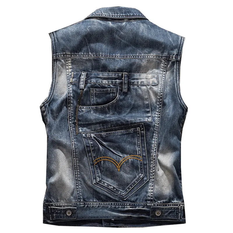 Groot formaat herfstproduct Waistcoat Motorcycle denim vest heren patch grote pocket tooling 220713