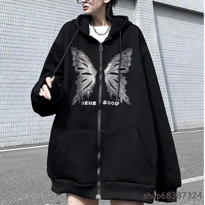 Y2k streetwear hoodie toppar punk gotisk överdimensionerad skalle vinge ond låga unisex cardigan dragkedja tröja män kvinnor jackor rockar 220816
