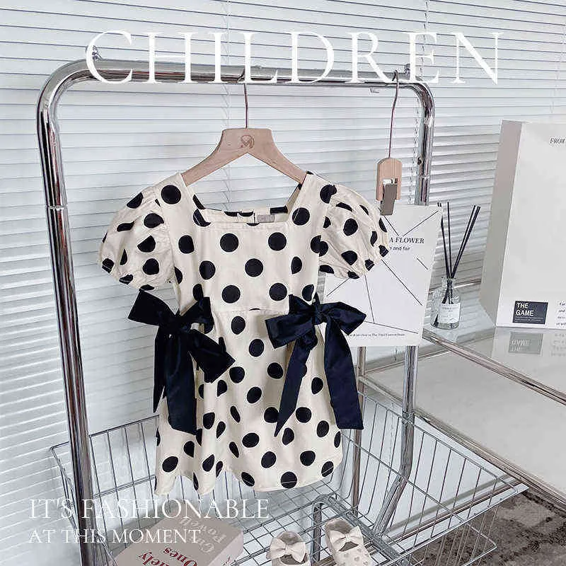 2-8T Bow Polka Dot Girls Dress Toddler Kid Baby Girls Girls Clothes Short Sleeve Bowknot Dress Elegant Cute Sweet Princess Outfits G220518