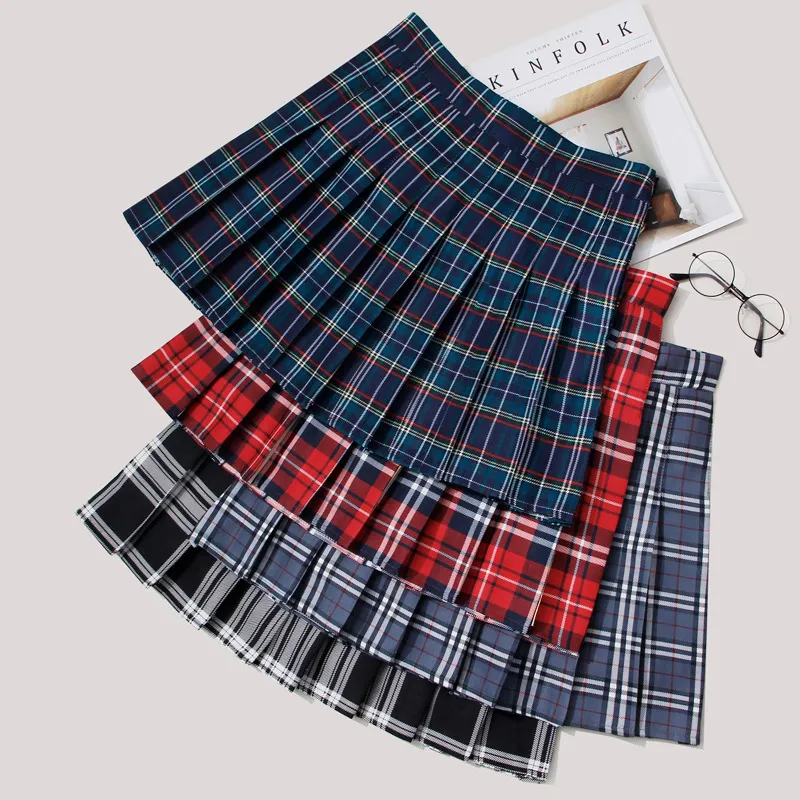 FESTY KARY Moda Mujer Falda plisada de cintura alta Y2K Verano Casual Kawaii Faldas a cuadros Coreano Lindo Escuela Mini Faldas 220505