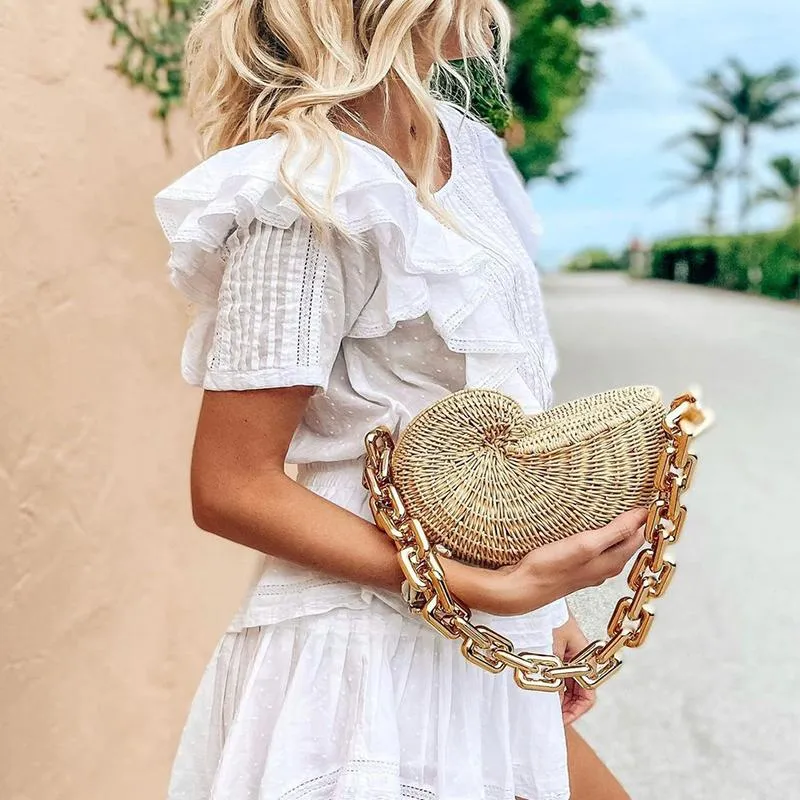 Evening Bags Fashion Conch Straw Shoulder Crossbody For Women Brand Wicker Woven Bag Designer Rattan Female Purses And Clutch 2022250G