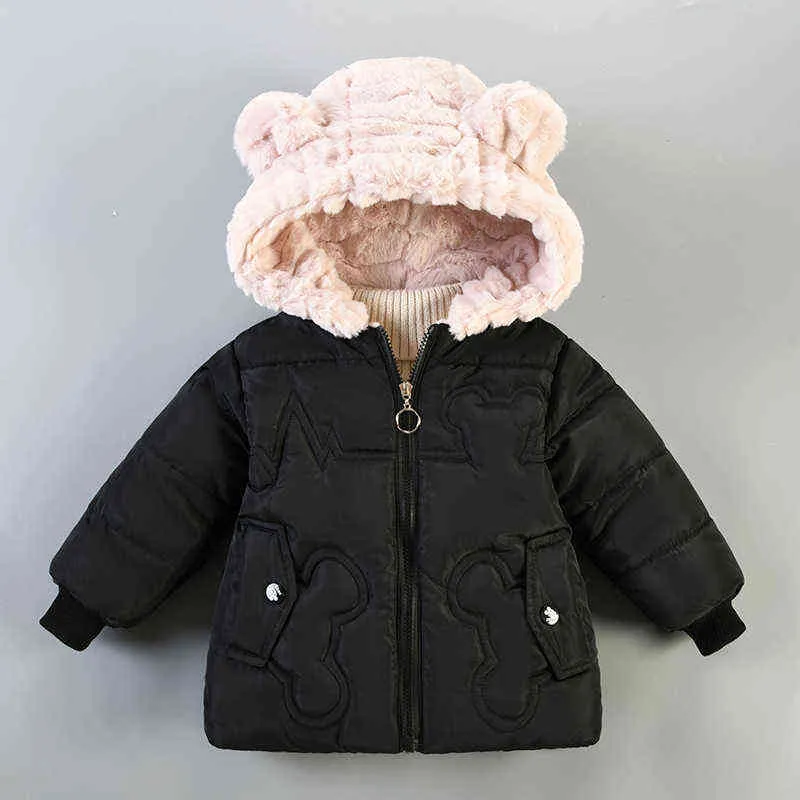 -20 inverno meninas meninas de roupas externas algodão espessado jaquetas com capuz mais veludo jackets de jaquetas infantis jaquetas parka 1 2 3 4 y j220718