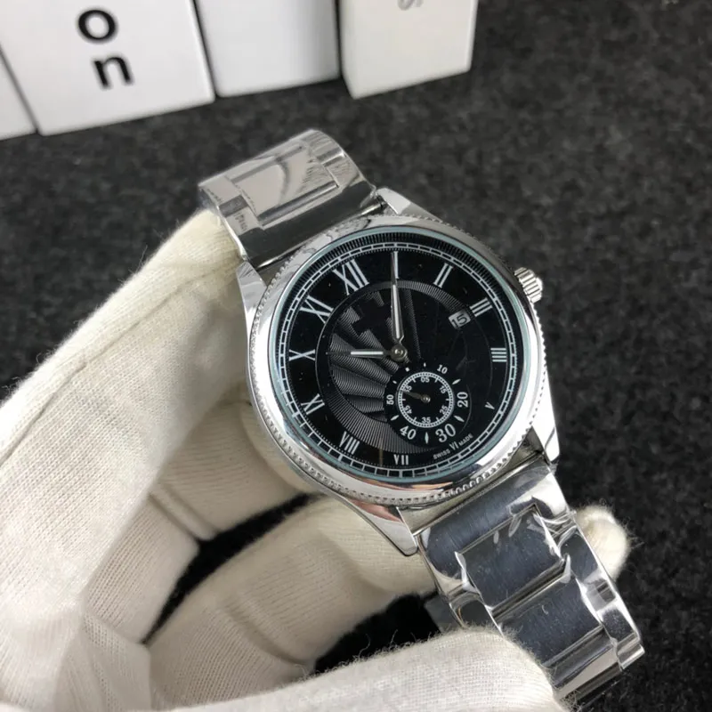 Moda masculina relógios de luxo relógio masculino marca superior 40mm pequeno mostrador funciona pulseira couro banda aço inoxidável relógios de pulso para homem gift195l