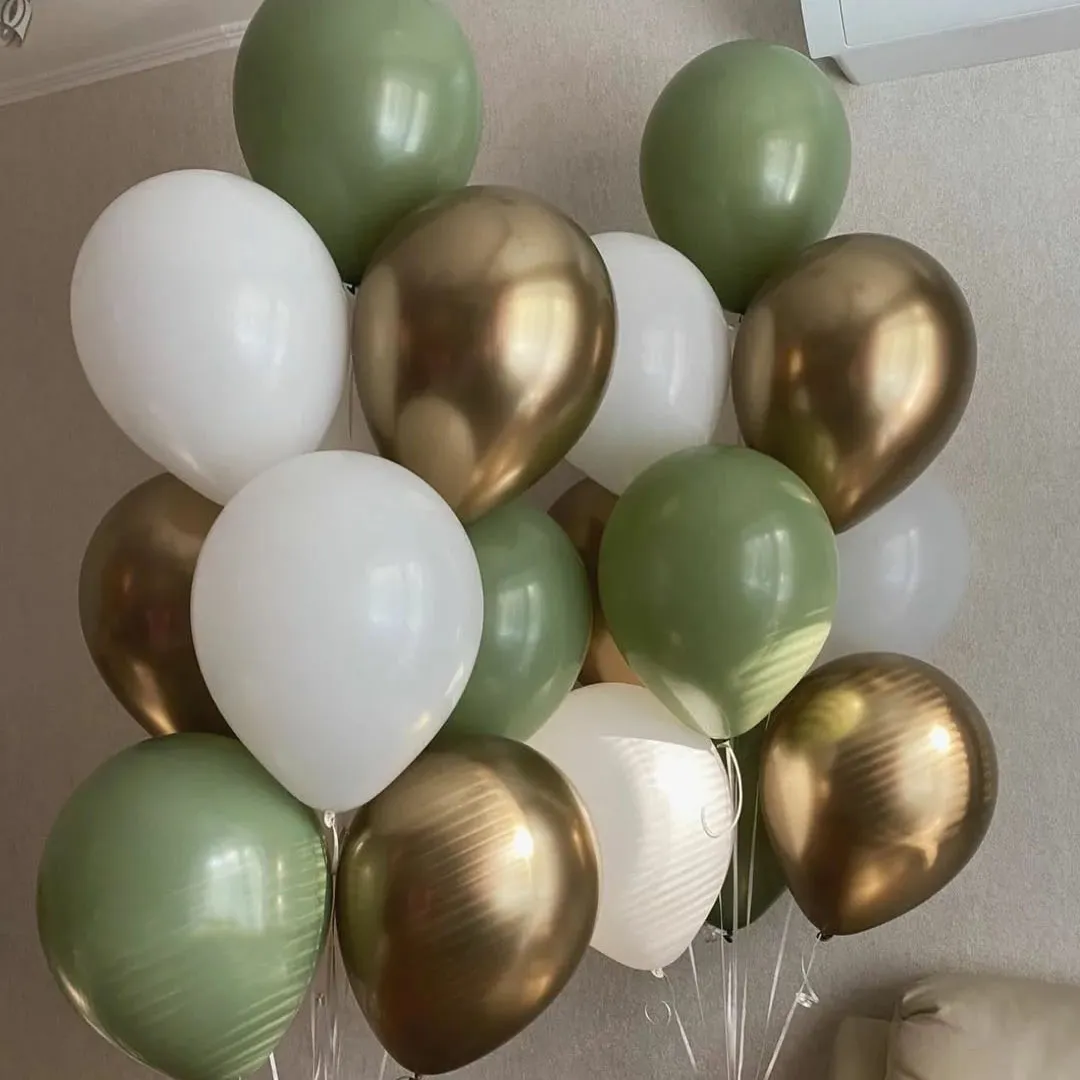 Retro Olive Green Chrome Gold Latex Balloons Birthday Party Decor Baby Shower Air Ballon Wedding Celebration Supplies Glob