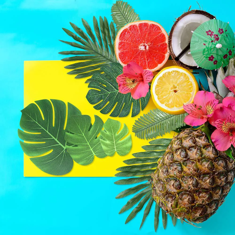 Dekoratif Çiçek Çelenkler 6 Tür Monstera Yapay Palmiye Yapraklar Tropikal Bitki Sahili Kökleri Hawai Partisi Dekorasyonları Jungle Beach Tema Tablo