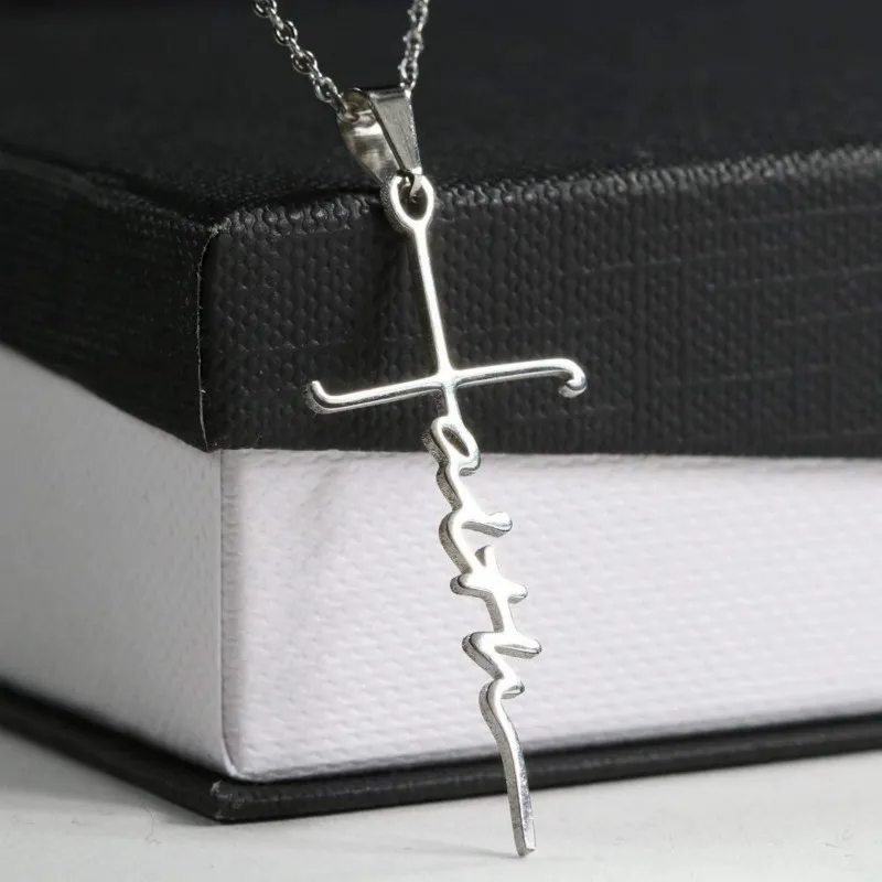 Faith Pendant Necklace for Women Stainless Steel Faith Necklace 18 Inches