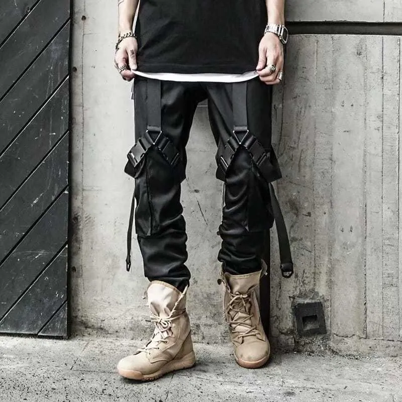 HOUZHOU Cargo Pants for Men Joggers Hip Hop Techwear Streetwear Casual Gothic Trousers Male Summer Black Sweatpants Ribbons 220325