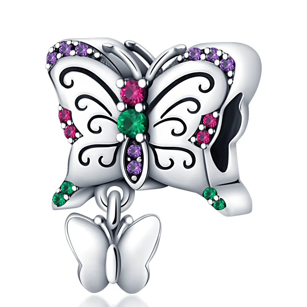925 zilveren kraal fit bedels Pandora bedelarmband kleurrijke vlinder bloem ruimte veer Spanje hart charmes ciondoli DIY fijne kralen sieraden