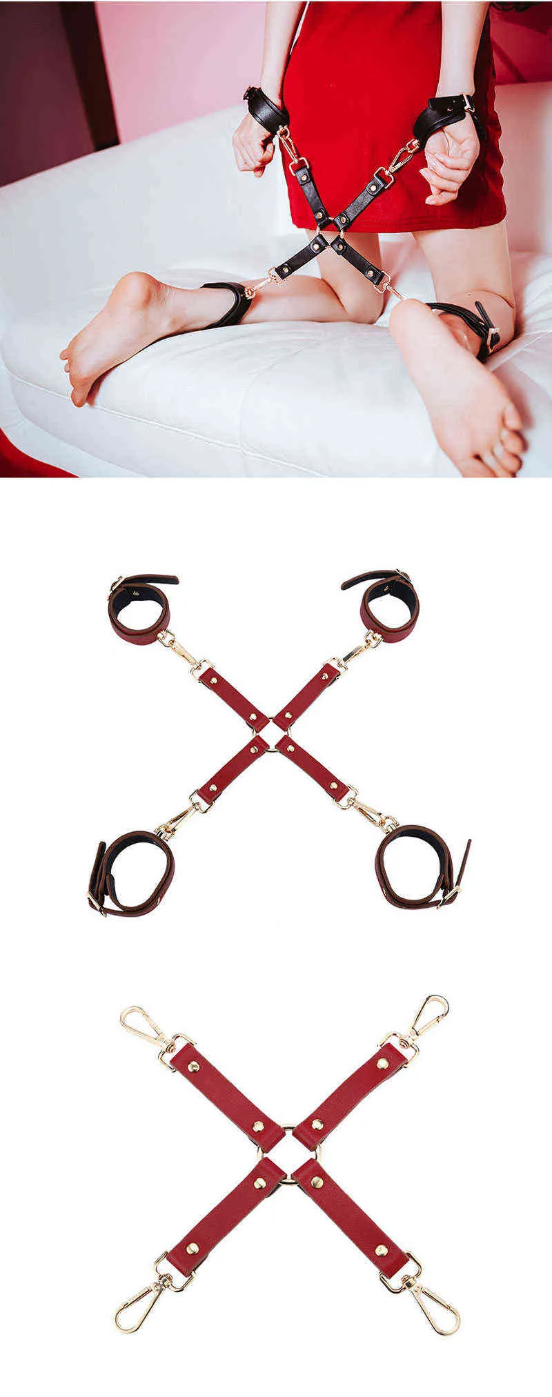 Nxy Sm Bondage Sm Sex Suit Bdsm Ensemble Menottes Manilles Colliers Cordes De Traction En Cuir Pat Sein Mamelon Clips Plumes pour Couples 220423