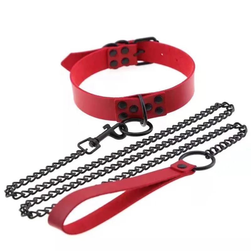 Belts Sexy Necklace For Women Womens Punk Gothic Leash Collar Black Accessories PU Leather Slave Traction Rope Bondage NeckBel249q