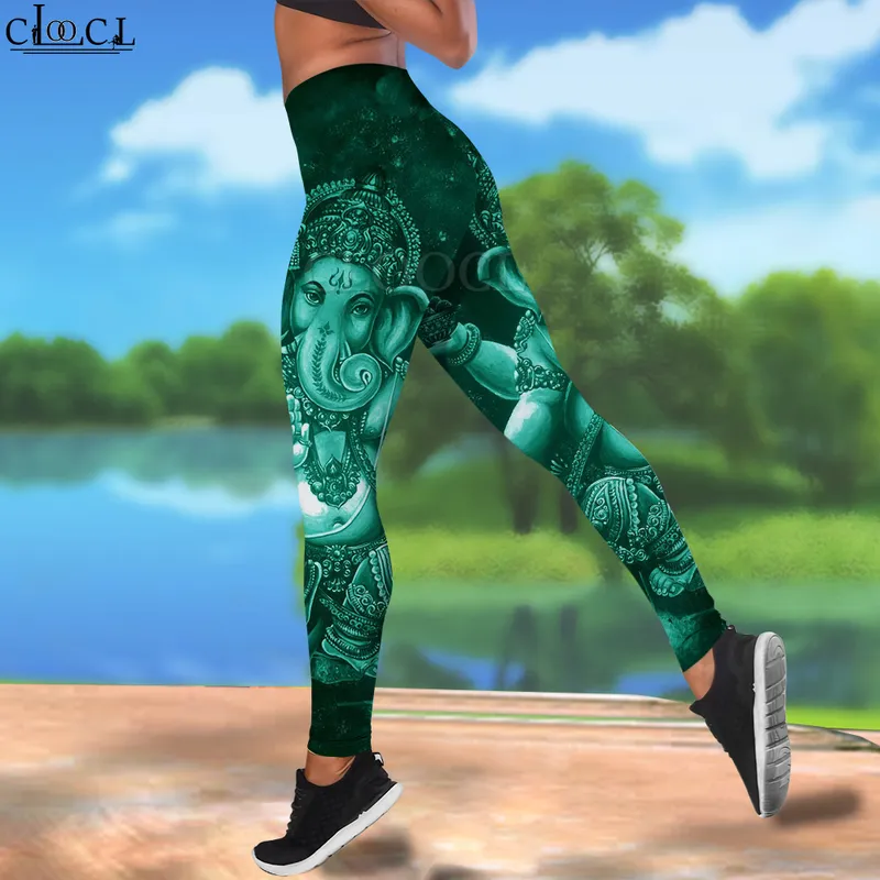 Mulheres leggings deus indiano ganesha impresso cintura alta elasticidade 3d legging cosplay feminino para calças de jogging ao ar livre w220616
