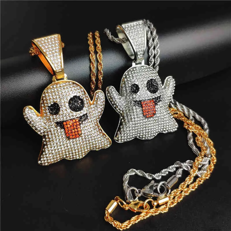 Ghost tongue size black eyes funny expression Street trendy man zircon hip hop Pendant Necklace Jewelry