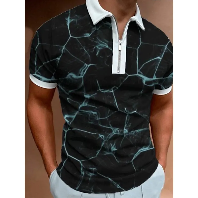 Luxus Herren Passende Kleidung Polo Shirts Golf Tragen Lässige Plaid Kurzarm T Männer TurnDown Kragen Zipper Polos Shirt Tops 220707