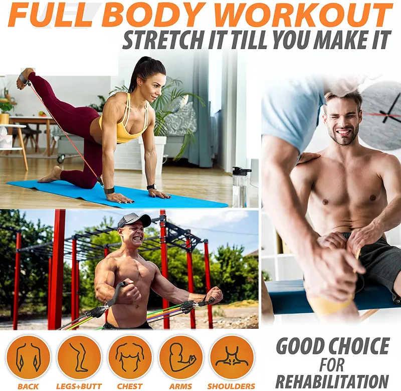 360lbs Fitness-Übungen Widerstandsbänder-Set elastische Schläuche Zugseil Yoga-Band Trainings-Workout-Ausrüstung für Heim-Fitness-Gewicht 220618