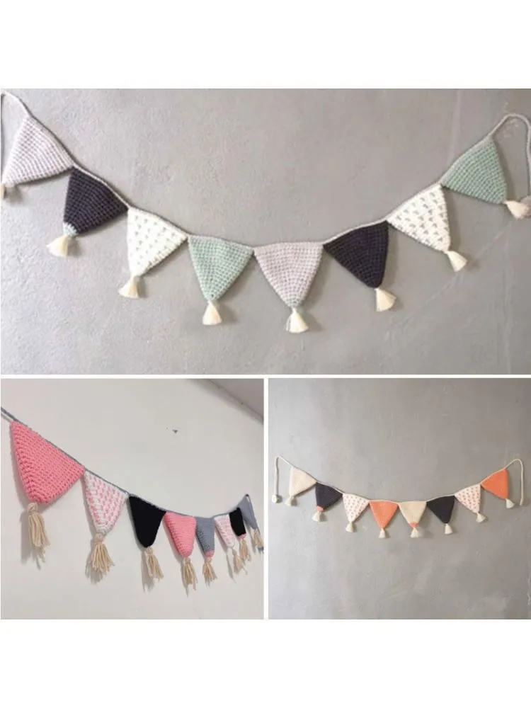 Nordic Hand-woven Garland Party Banner Tent Bed Mat Baby Shower Bunting Ornament Kids Room Hanging Wall Decor 220613